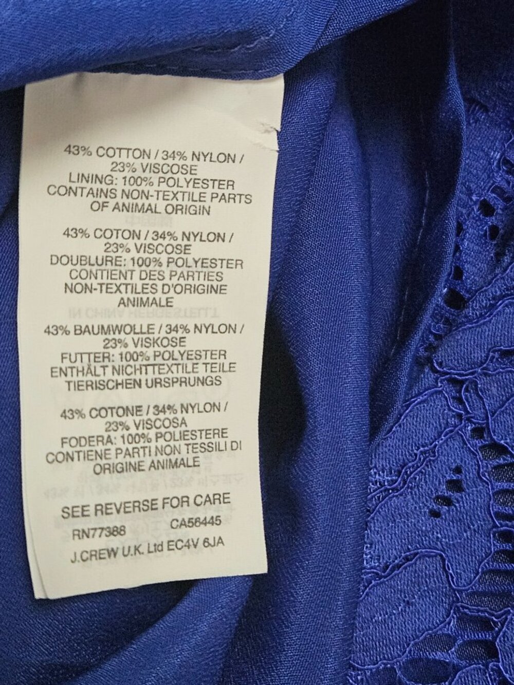 J.Crew Floral Lace Dress Cocktail Night Out Long Sleeves Cobalt Blue Size 0 - Picture 5 of 9